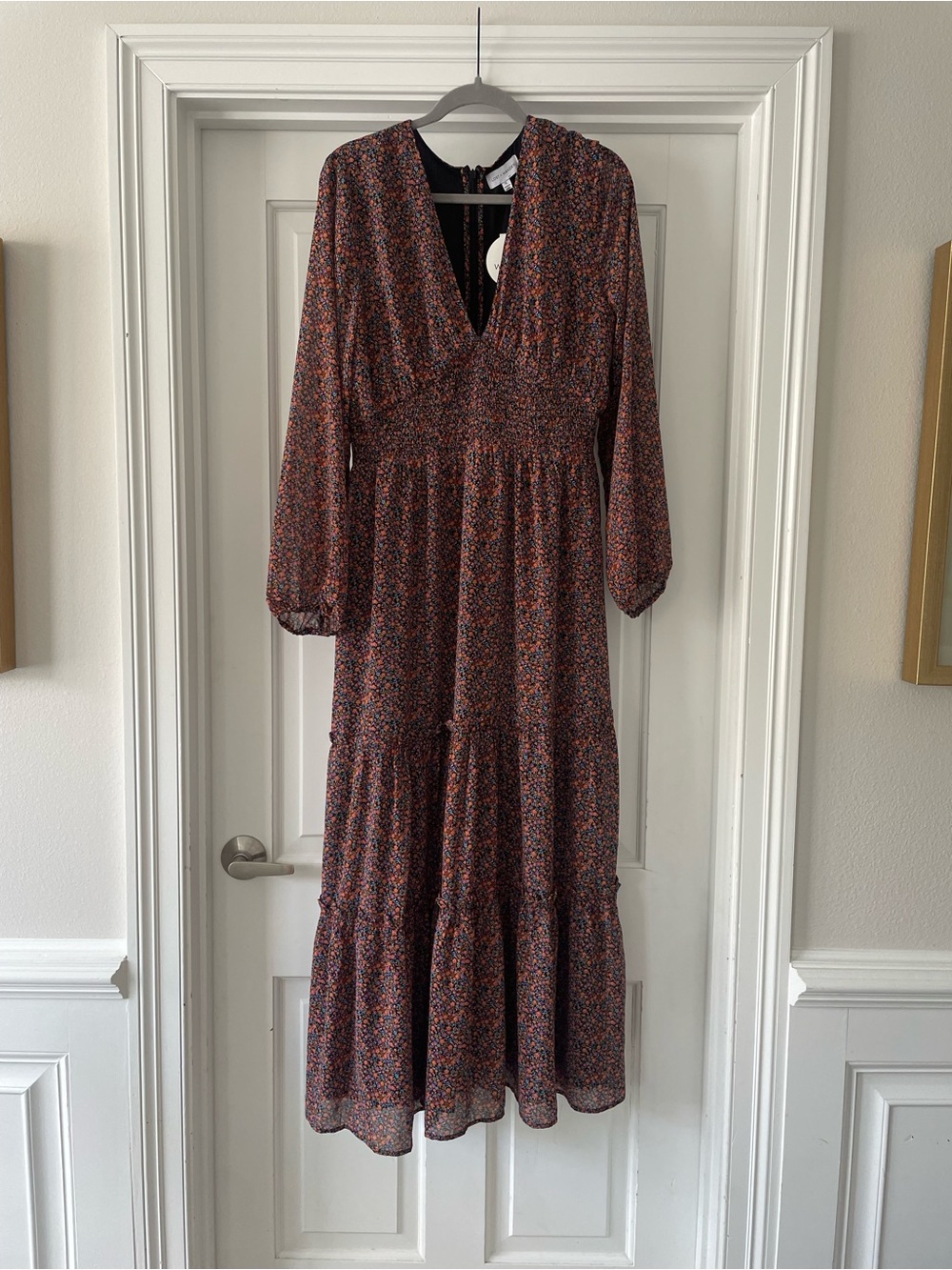 Lost + Wander Rust Multi Floral Long Sleeve Maxi Dress Boho NWT Size XL